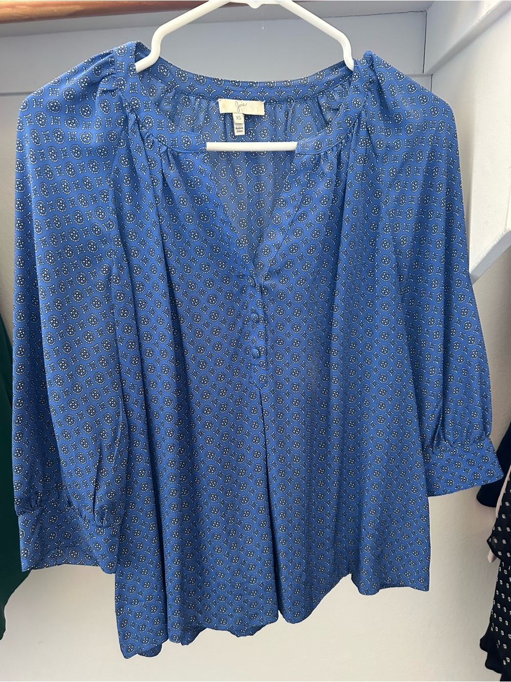 Joie Blue Printed Puff-Sleeve Blouse
